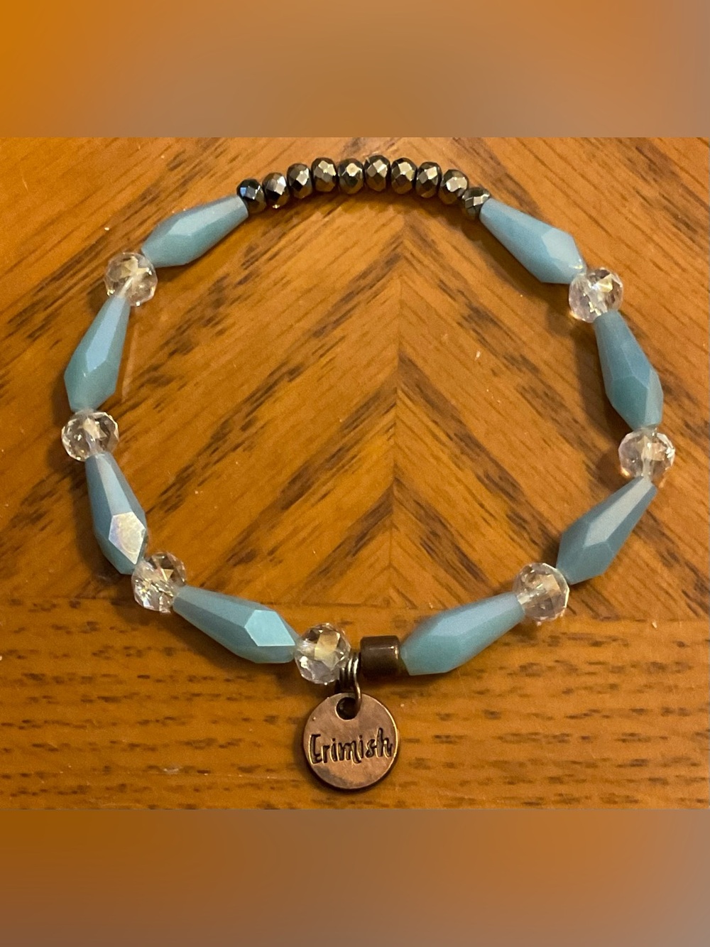Erimish Soft Blue/Green Stretch Bracelet with Uniquely Shaped Faceted Beads